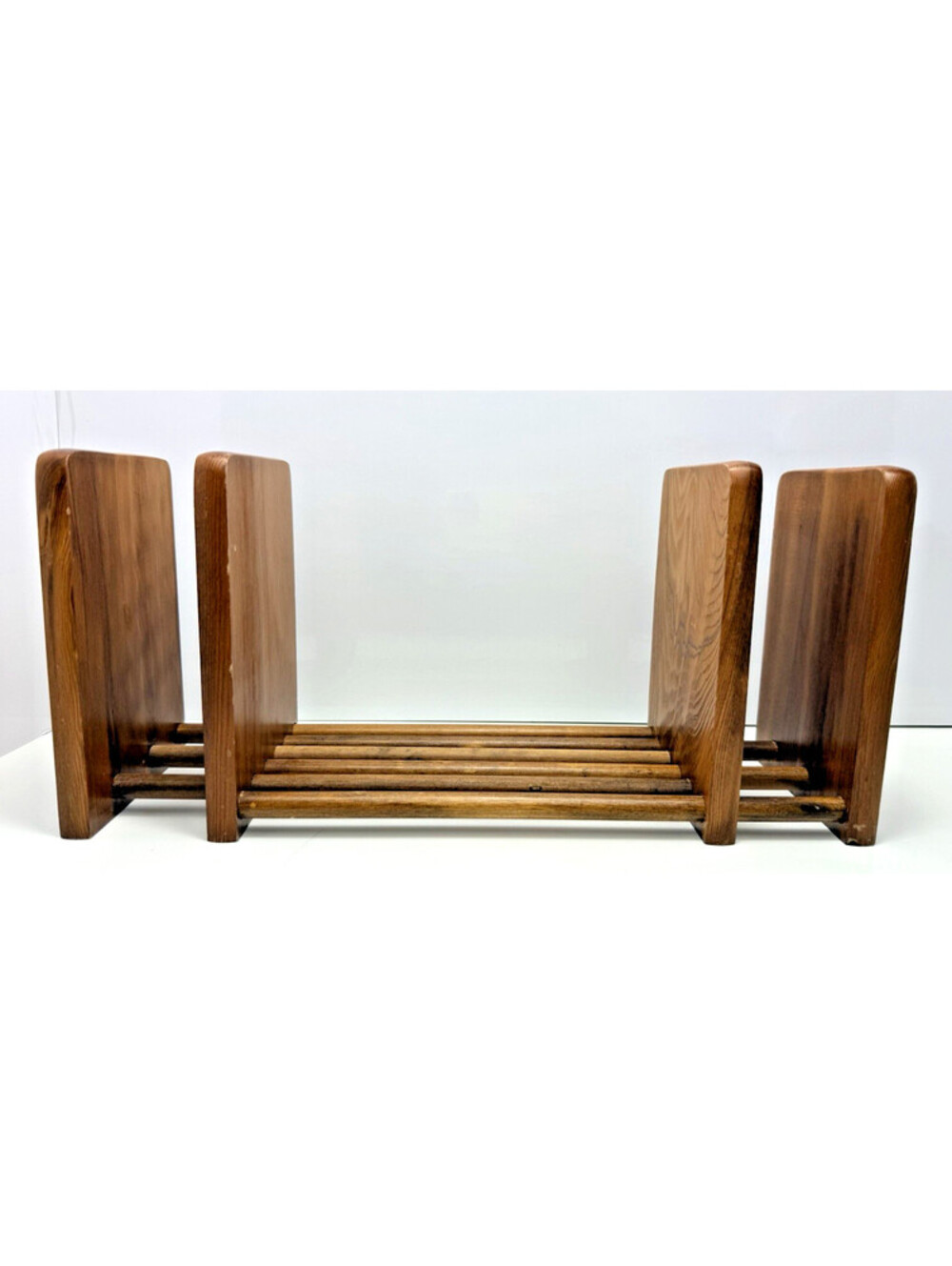 Vtg Adjustable Sliding Wood Book Rack Tabletop Bookshelf Desk Office MCM